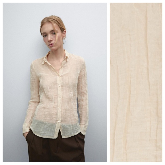 Massimo Dutti Tops - NWT. Massimo Dutti Cream Shirt with Textured Detail. Size L.